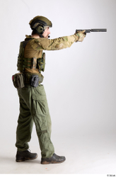 Whole Body Weapons-Pistol Man Pose with pistol White Army Athletic Bearded Studio photo references